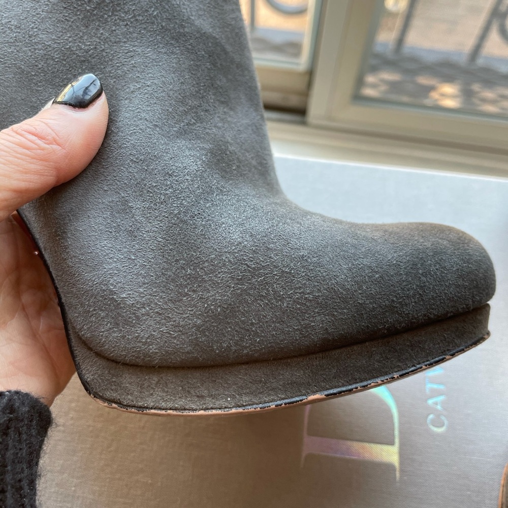 Grey suede platform ankle booties - Picture 6 of 6